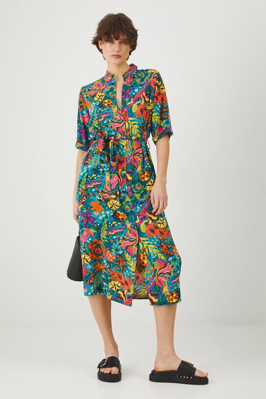 Sukienka damska midi z paskiem z wiskozy kolor multicolor RS25.SUD076 multicolor RS25