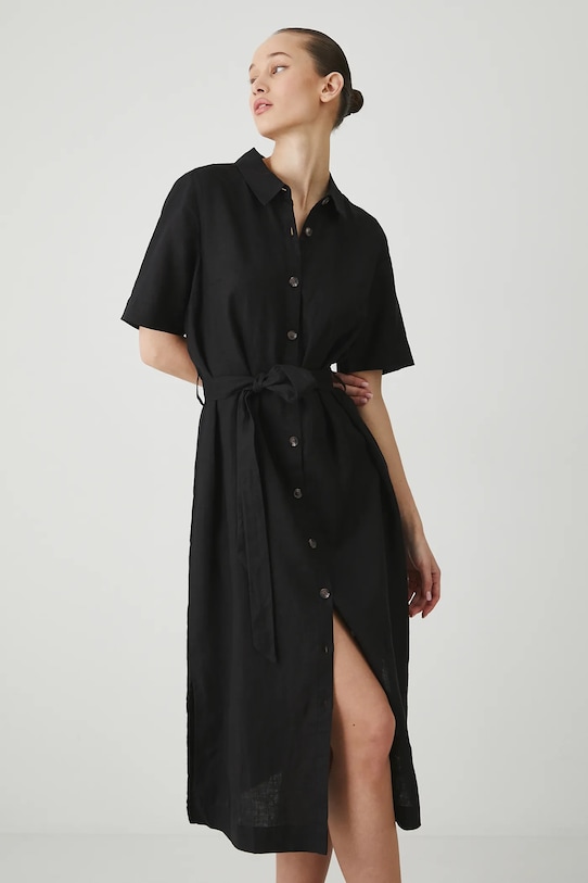 Λινό φόρεμα Medicine κοντό μαύρο RS25.SUD080