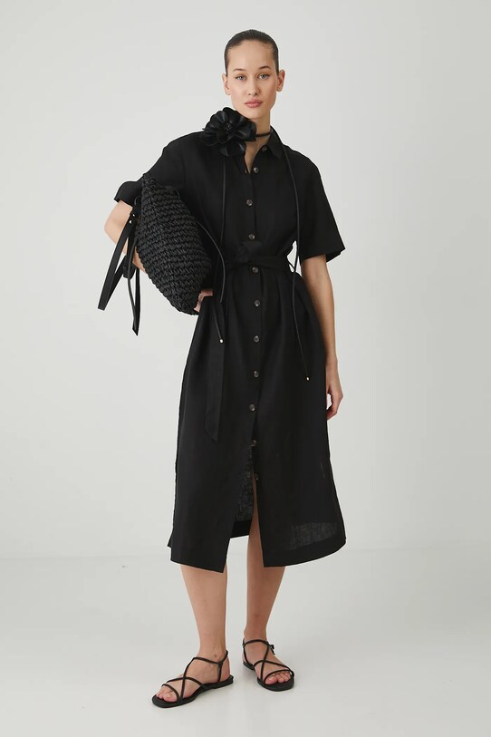 Λινό φόρεμα Medicine RS25.SUD080 μαύρο RS25