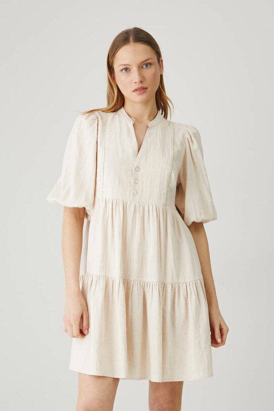 Odzież Sukienka lniana damska mini gładka kolor beżowy RS25.SUD700 beżowy