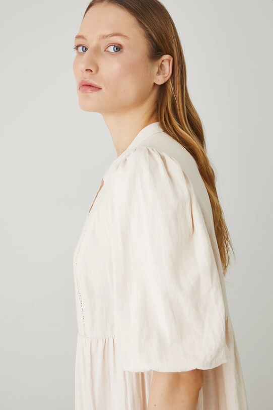 Sukienka lniana damska mini gładka kolor beżowy beżowy RS25.SUD700