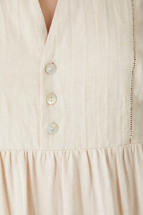 Sukienka lniana damska mini gładka kolor beżowy RS25.SUD700 beżowy