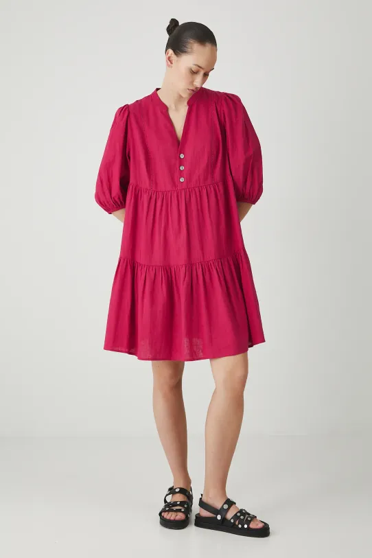 Sukienka lniana damska mini gładka kolor czerwony tkanina czerwony RS25.SUD700