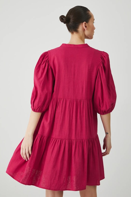 Sukienka lniana damska mini gładka kolor czerwony RS25.SUD700 czerwony RS25