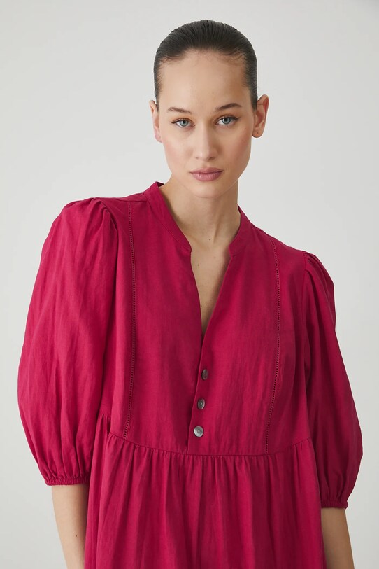 Sukienka lniana damska mini gładka kolor czerwony czerwony RS25.SUD700