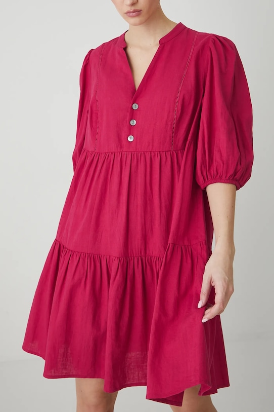 Sukienka lniana damska mini gładka kolor czerwony RS25.SUD700 czerwony