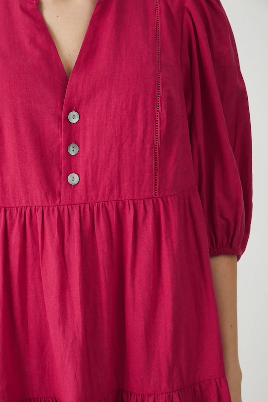 Sukienka lniana damska mini gładka kolor czerwony RS25.SUD700