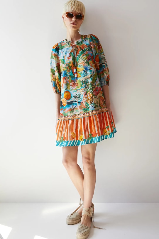 Sukienka bawełniana damska mini z fakturą kolor multicolor bawełna multicolor RS25.SUDB17