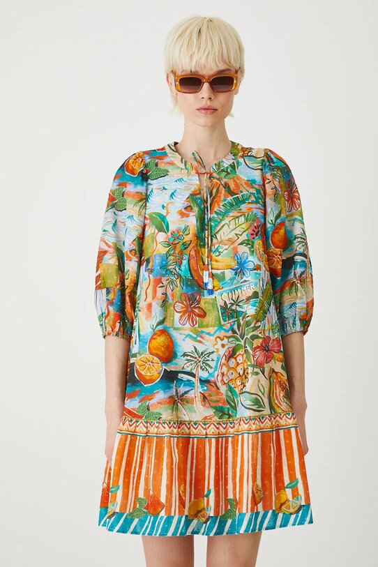 Sukienka bawełniana damska mini z fakturą kolor multicolor RS25.SUDB17 multicolor