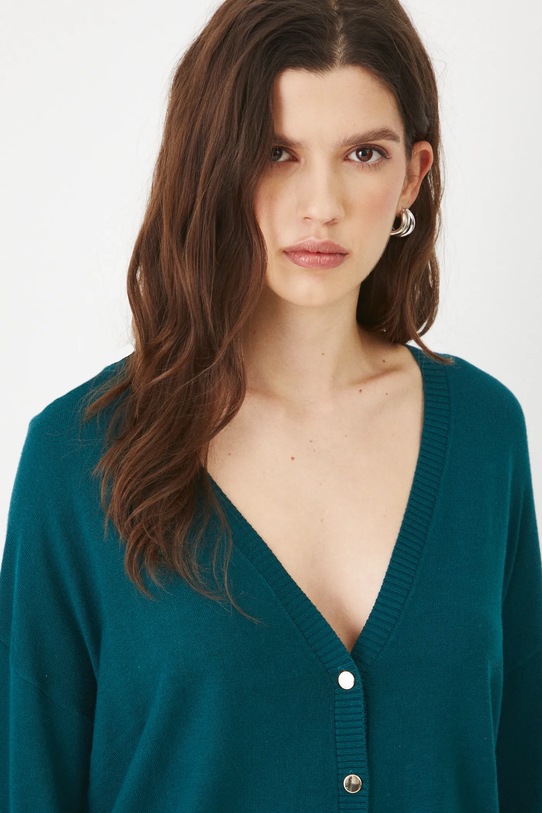 Kardigan damski gładki z wiskozą kolor zielony turkusowy RS25.SWD011
