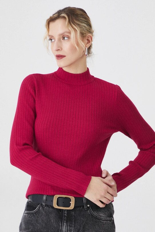 Sweter damski prążkowany z wiskozą kolor czerwony pozostałe czerwony RS25.SWD020