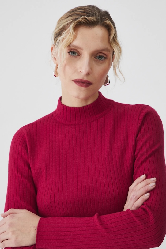 Sweter damski prążkowany z wiskozą kolor czerwony czerwony RS25.SWD020