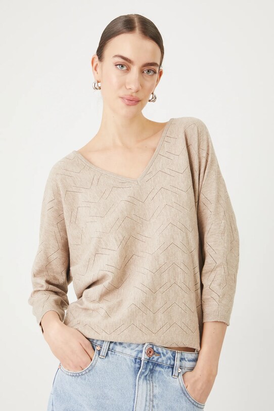 Sweter damski ażurowy z wiskozą kolor beżowy pozostałe beżowy RS25.SWD040