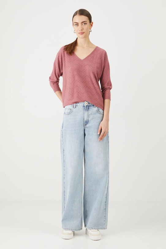 Sweter damski ażurowy z wiskozą kolor różowy RS25.SWD040 różowy RS25