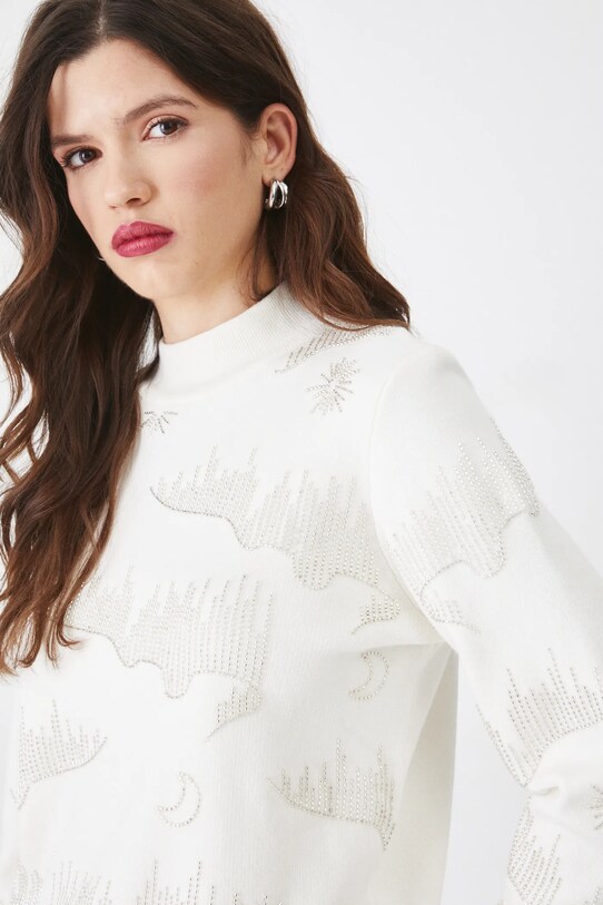 Sweter damski z ozdobną aplikacją kolor beżowy aplikacja beżowy RS25.SWD104