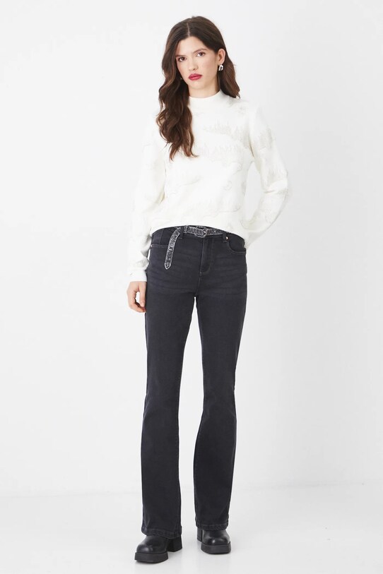 Sweter damski z ozdobną aplikacją kolor beżowy RS25.SWD104 beżowy RS25