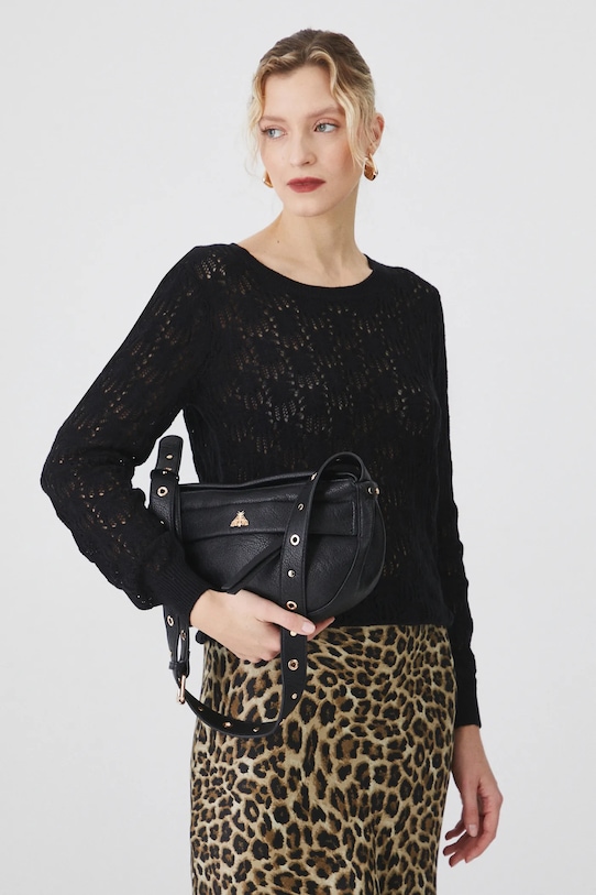 Sweter damski ażurowy kolor czarny gładkie czarny RS25.SWD201