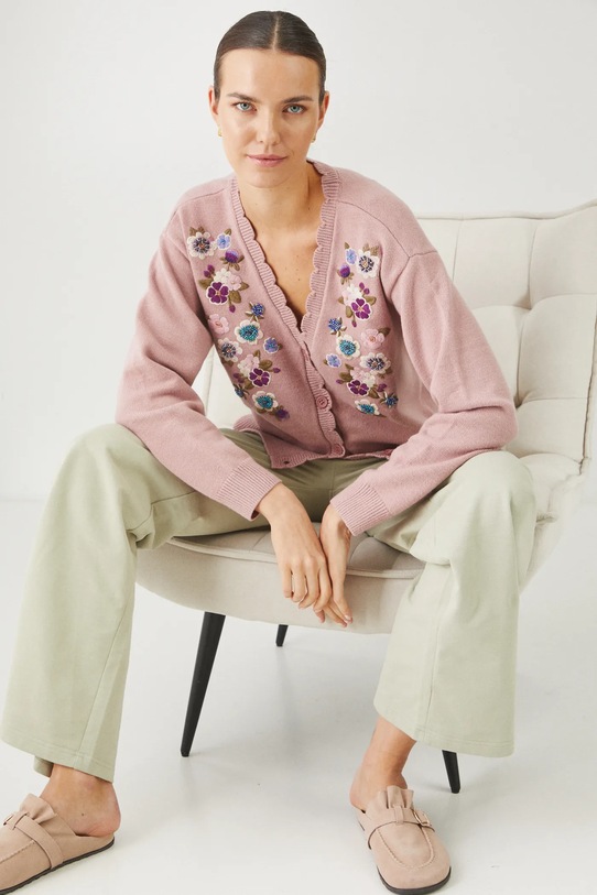 Medicine kardigan z domieszką wełny szpic różowy RS25.SWD307