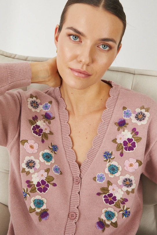 Medicine kardigan z domieszką wełny różowy RS25.SWD307