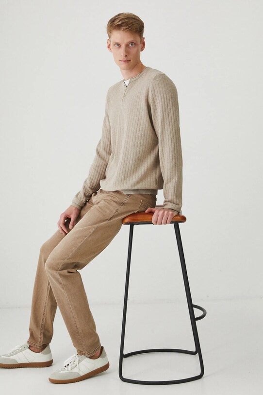 Sweter męski melanżowy z fakturą kolor beżowy RS25.SWM202 beżowy RS25
