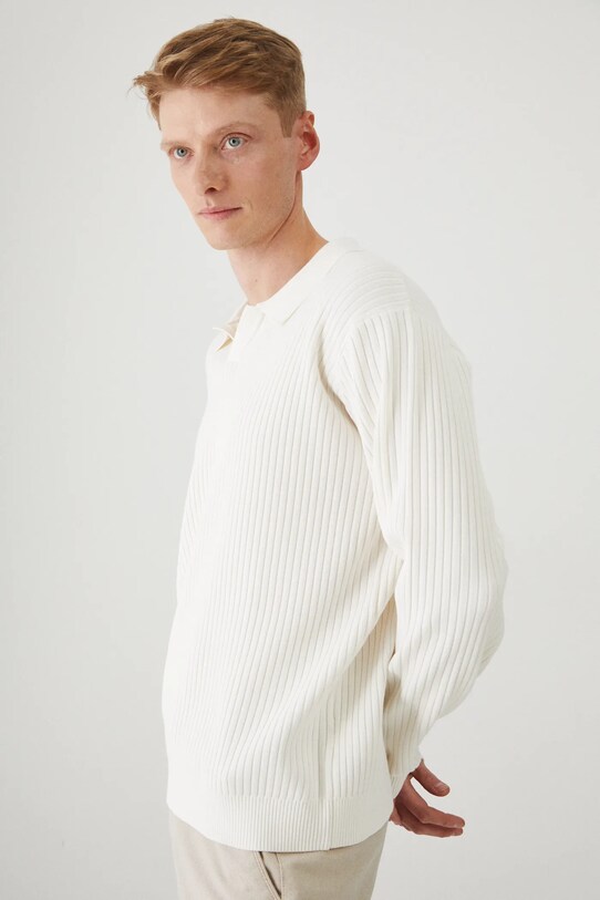Sweter męski prążkowany kolor beżowy beżowy RS25.SWM204