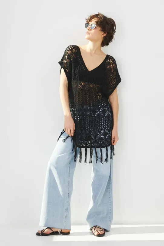 Narzutka plażowa damska ażurowa kolor czarny czarny RS25.SYD702