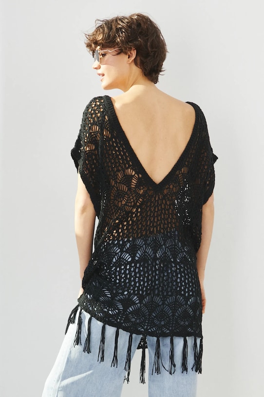 Odzież Narzutka plażowa damska ażurowa kolor czarny RS25.SYD702 czarny