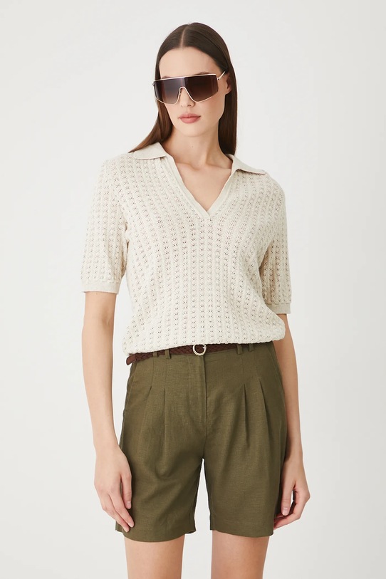 Szorty lniane damskie z paskiem gładkie kolor zielony RS25.SZD093 zielony RS25