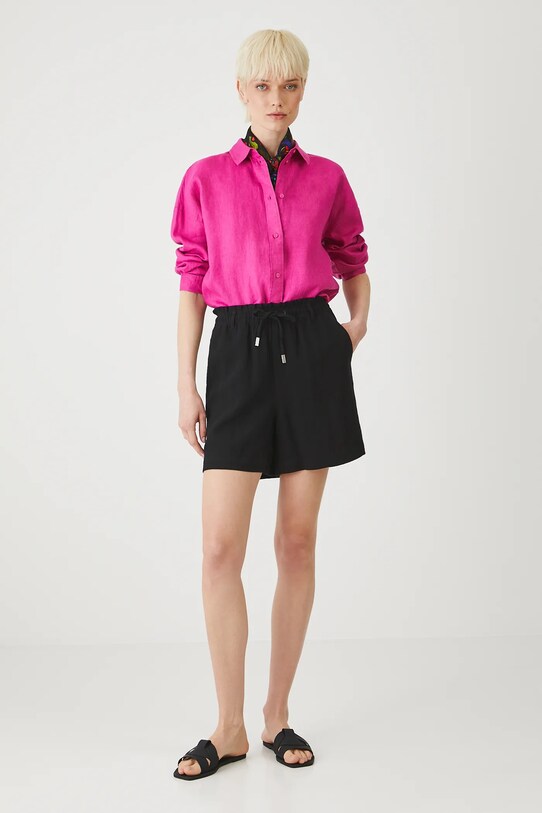 Medicine pantaloni scurți din amestec de in panza negru RS25.SZDA00