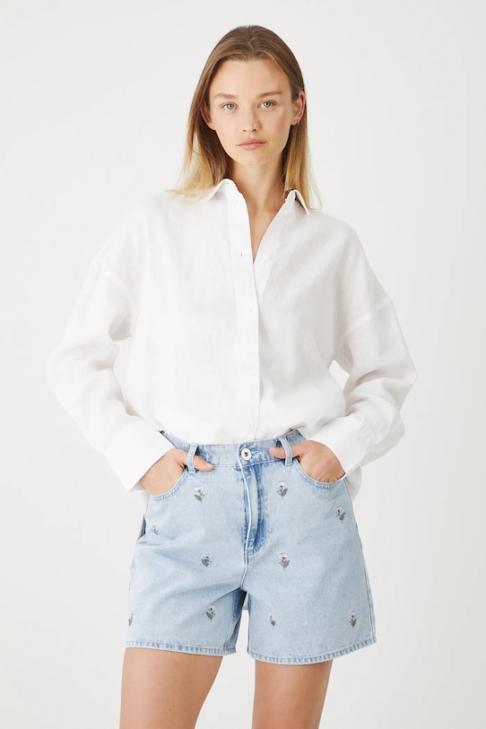 Rifľové krátke nohavice s ozdobnou výšivkou rifľovina modrá RS25.SZDA10