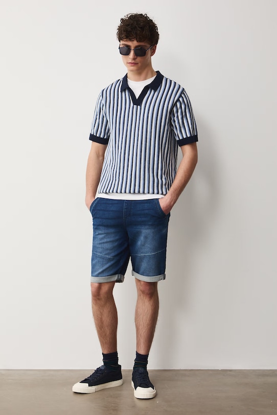 Szorty jeansowe męskie z efektem sprania kolor niebieski RS25.SZM078 niebieski RS25