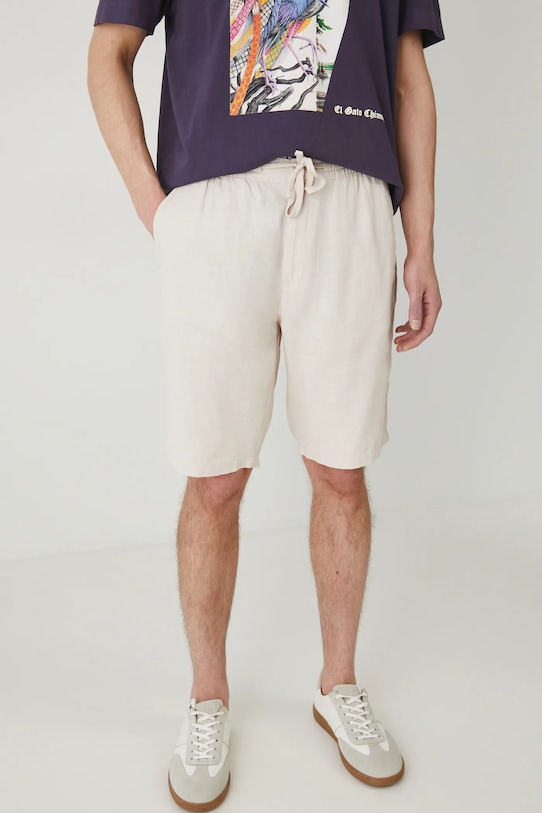 Medicine pantaloni scurți din amestec de in cu un amestec de in bej RS25.SZM081