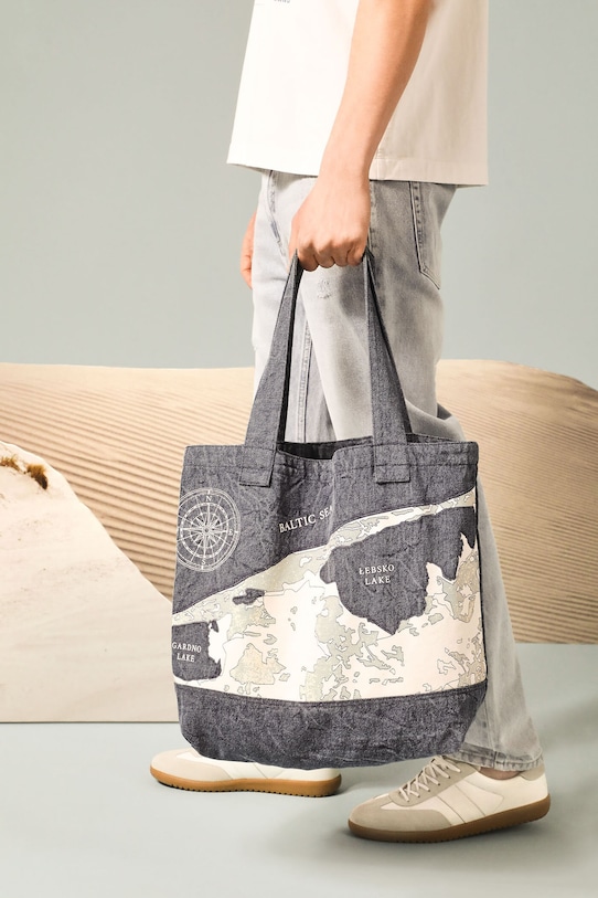 Torba jeansowa z kolekcji Medicine x Słowiński Park Narodowy kolor niebieski mieści A4 niebieski RS25.TCMA50