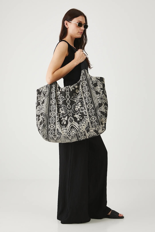 Bavlnená taška dámska vzorovaná čierna farba textilný čierna RS25.TODB06