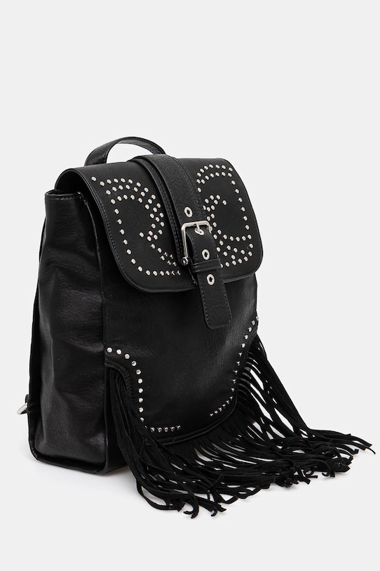 Akcesoria Plecak damski ze skóry ekologicznej z frędzlami kolor czarny RS25.TPD400 czarny