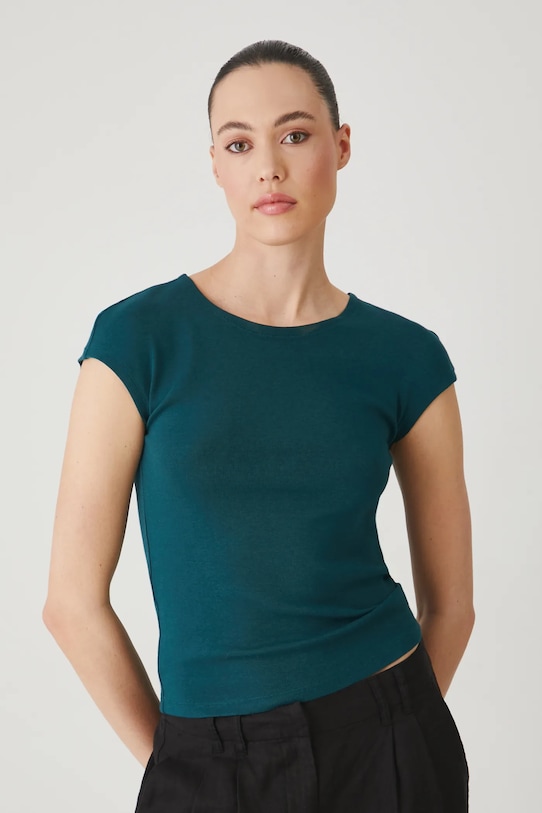 T-shirt damski gładki z modalem kolor zielony gładkie turkusowy RS25.TSD070