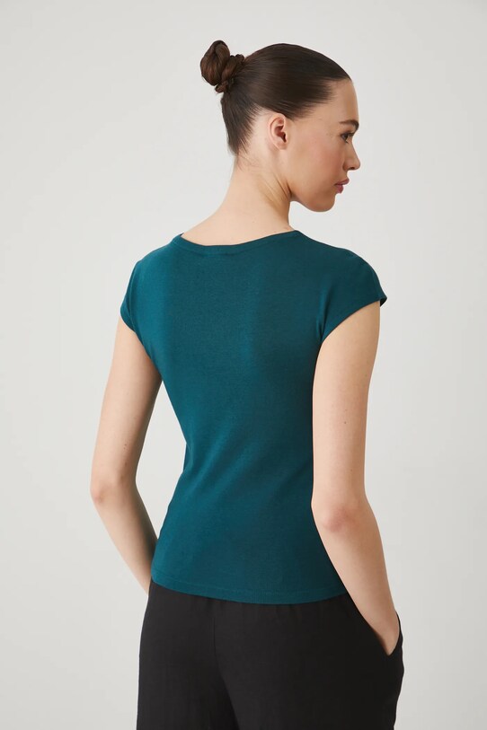 Odzież T-shirt damski gładki z modalem kolor zielony RS25.TSD070 turkusowy