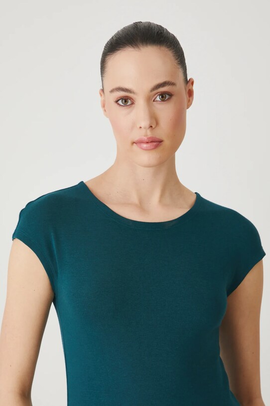 T-shirt damski gładki z modalem kolor zielony turkusowy RS25.TSD070