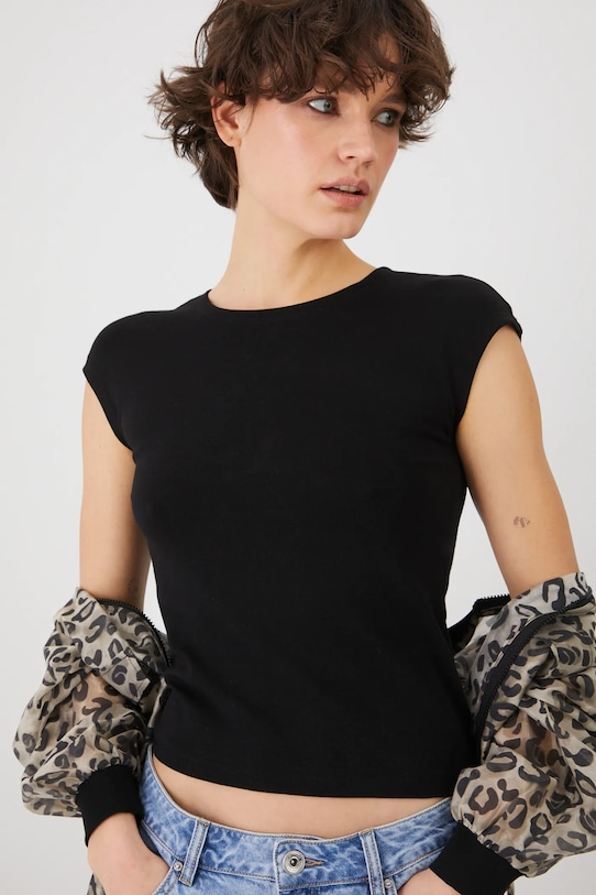 T-shirt damski gładki z modalem kolor czarny RS25.TSD070 czarny