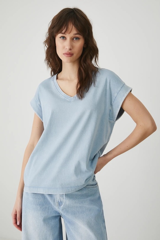 T-shirt bawełniany damski gładki kolor niebieski gładkie niebieski RS25.TSD082