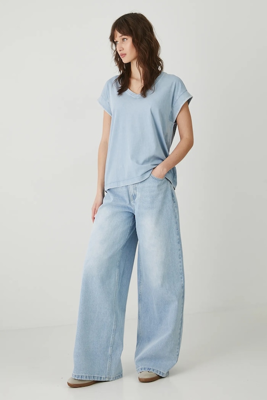 T-shirt bawełniany damski gładki kolor niebieski RS25.TSD082 niebieski RS25