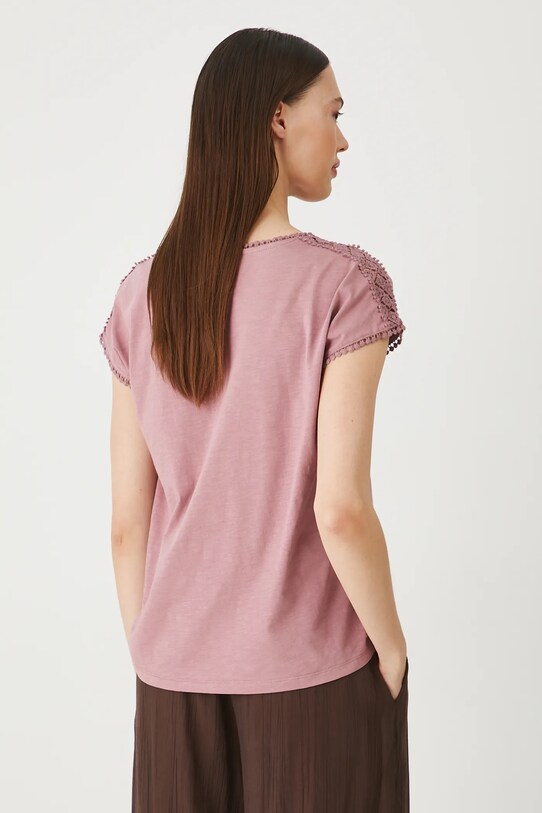 Oblečenie Bavlnené tričko dámske s ozdobnými vložkami ružová farba RS25.TSD090 ružová
