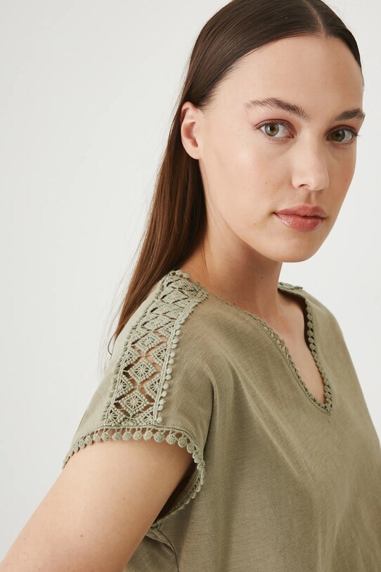 Bavlněné tričko dámské s ozdobnými vsadkami zelená barva zelená RS25.TSD090