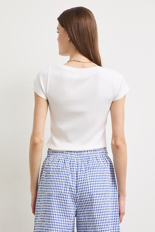 Tričko dámske rebrovaný z modalu biela farba biela RS25-TSD091