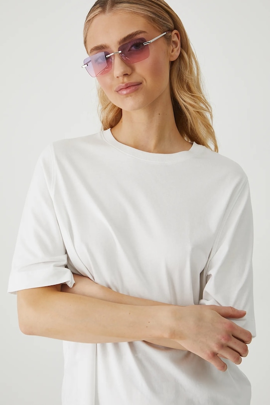 Bavlněné tričko dámské s elastanem, bez vzoru bílá barva bílá RS25.TSD094