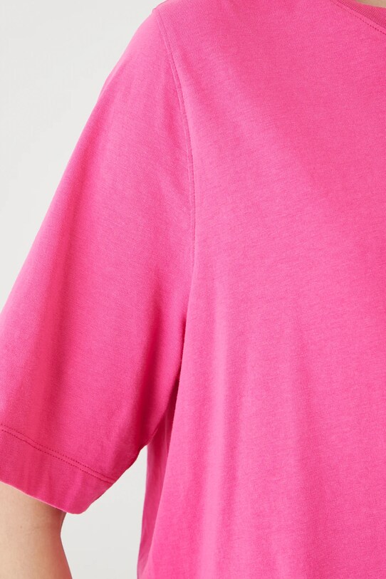 T-shirt bawełniany damski z elastanem gładki kolor różowy RS25.TSD094 różowy