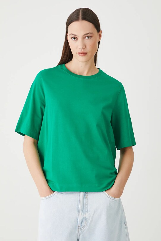T-shirt bawełniany damski z elastanem gładki kolor zielony RS25.TSD094 zielony RS25