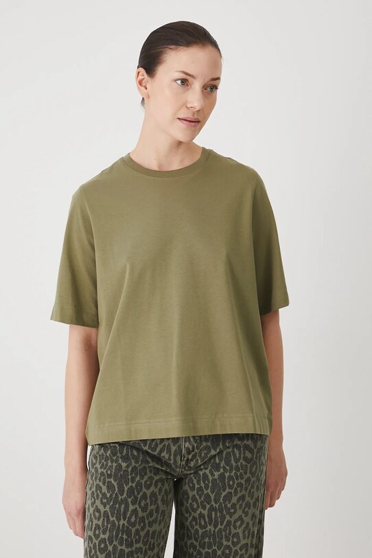 T-shirt bawełniany damski z elastanem gładki kolor zielony zielony RS25.TSD094