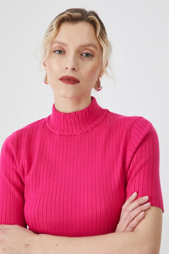 T-shirt damski prążkowany z wiskozą kolor różowy różowy RS25.TSD200