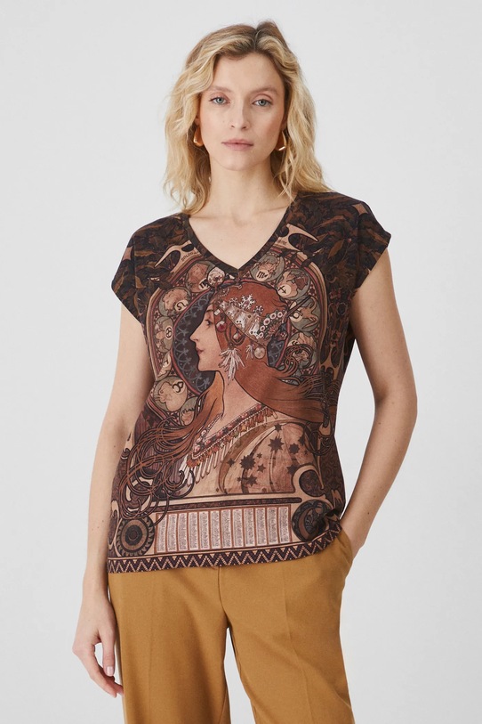 T-shirt bawełniany damski z kolekcji Eviva L'arte kolor multicolor wzorzyste multicolor RS25.TSD251